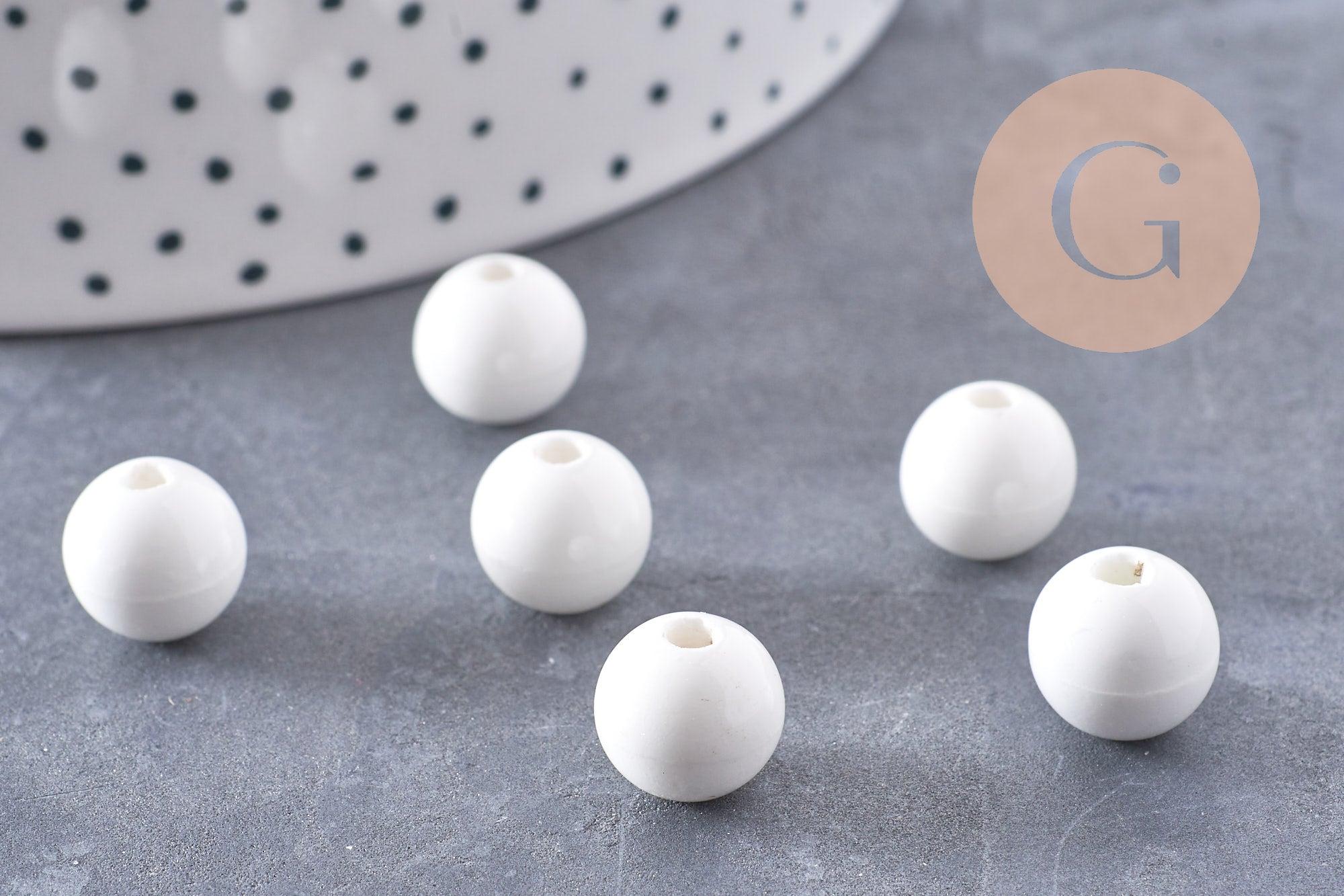 Perle porcelaine blanche, perle lisse céramique, céramique blanche, 10mm, x10 (G5383)