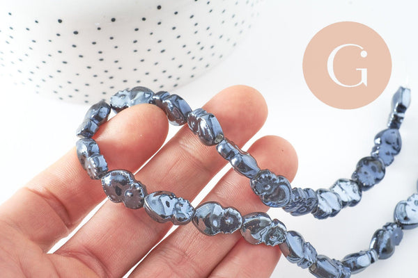 Perle porcelaine cœur bleu foncé irisé 16mm, x24 (G9791)
