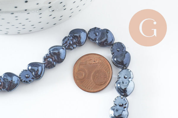 Perle porcelaine cœur bleu foncé irisé 16mm, x24 (G9791)