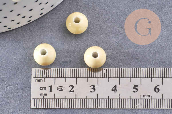 Perle porcelaine jaune pâle, perle céramique, porcelaine jaune,perle ronde, création bijoux,11m, x5 G1370