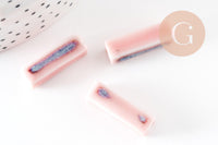 Perle porcelaine rectangle rose-bleu 25~29mm,création bijoux céramique, x5 (G9352)