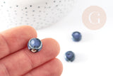 Perle porcelaine ronde bleu émaillé 10.5mm, perle céramique géométrique pour fabrication bijoux céramique, x5 (G9199)