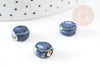 Perle porcelaine ronde bleu émaillé 10.5mm, perle céramique géométrique pour fabrication bijoux céramique, x5 (G9199)