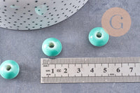 Perle porcelaine rondelle émail turquoise 12x7mm, création bijoux céramique, x10 (G7479)