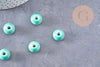 Perle porcelaine rondelle émail turquoise 12x7mm, création bijoux céramique, x10 G7479
