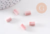 Perle porcelaine rose, perle céramique, porcelaine rose clair,perle tube, création bijoux,10mm, x5 G2542