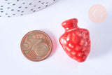 Perle porcelaine rouge pomme de pin,perle céramique, céramique blanche,19mm, x10 (G7876)