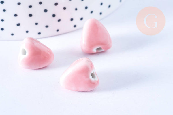 Perle porcelaine triangle rose 15mm, x10 (G5379)
