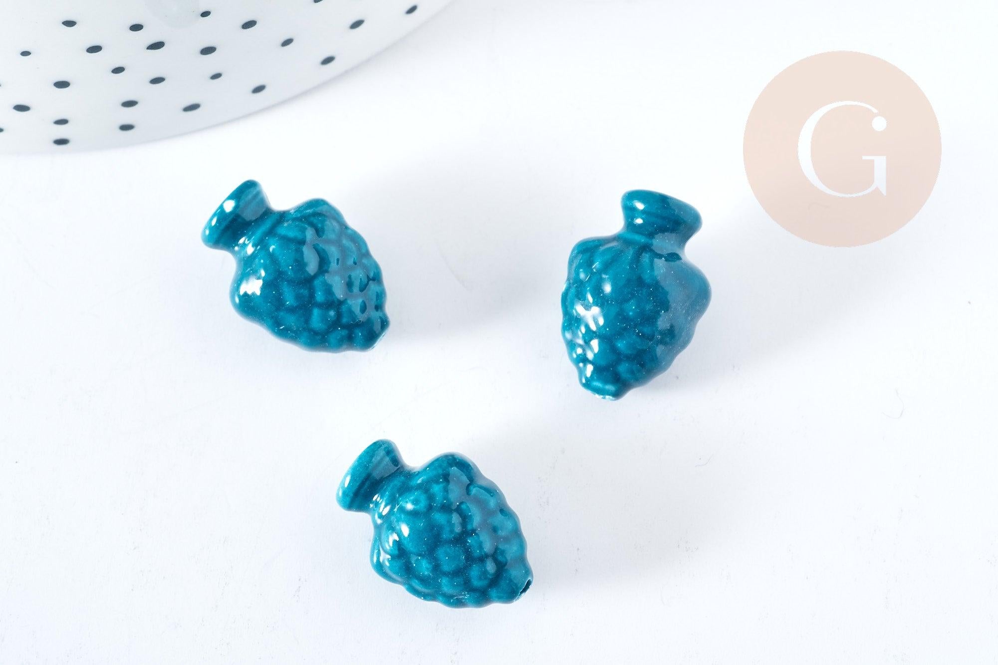 Perle porcelaine vert pomme de pin 19mm,perle céramique, fabrication bijoux, x10 (G8456)