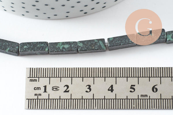 Perle rectangle jaspe noir et vert naturel, x1 fil de 40cm (G2353)