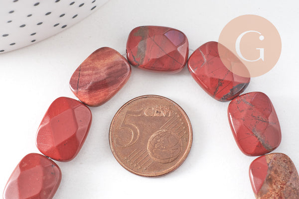 Perle rectangle jaspe rouge naturelle 12mm, fil de 21cm x1 (G4432)