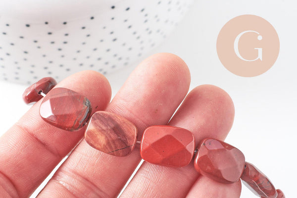 Perle rectangle jaspe rouge naturelle 12mm, fil de 21cm x1 (G4432)