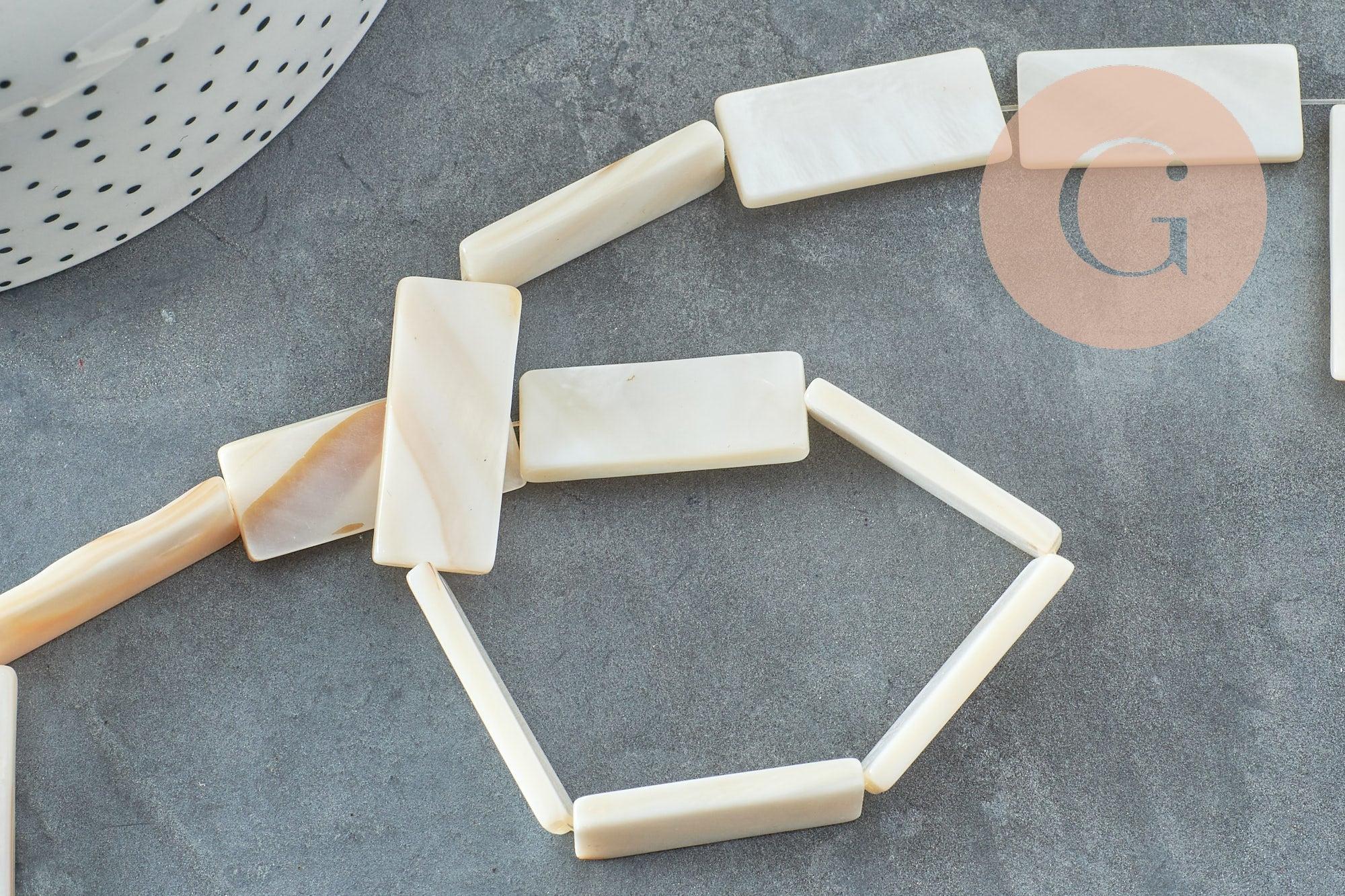 Perle rectangle nacre blanche naturelle 28mm,x1 fil de 25cm (G0652)
