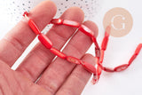 Perle rectangle nacre rouge naturelle, perle rectangulaire, coquillage teinté rouge, 14mm,fil de 39cm, x1 (G1063)
