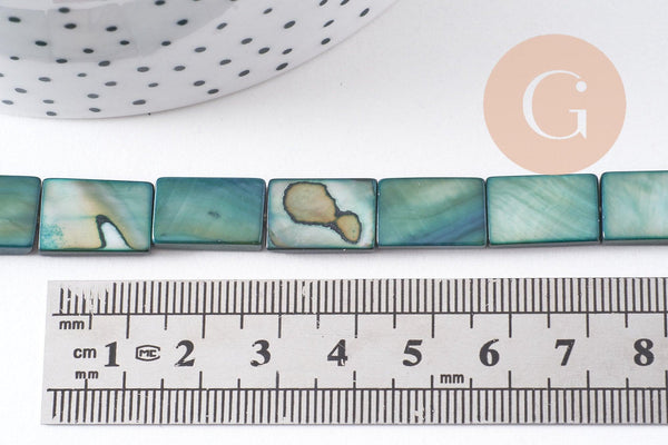 Perle rectangle nacre verte naturelle 15.5mm, x1 fil de 38cm (G1701)