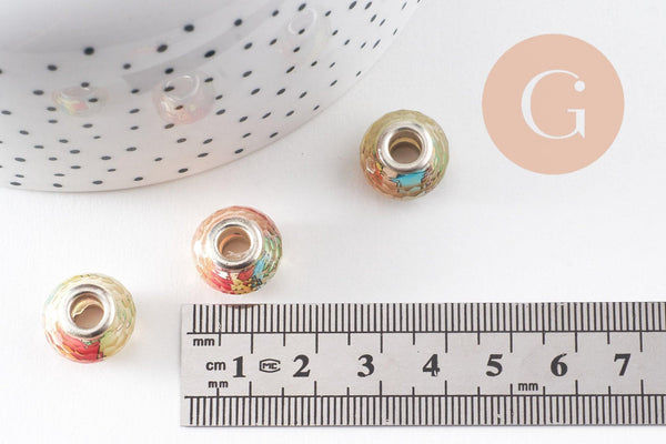 Perle résine rondelle facettée multicolore argent,des perles originales et transparentes pour création bijoux ,14mm, x1 (G4385)