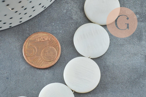 Perle rond nacre blanche naturelle 20mm, fourniture créative, perle ronde, coquillage blanc, fil de 40cm, x1 G5582