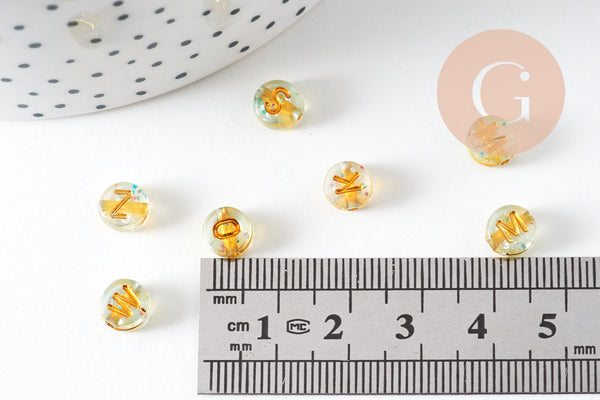 Perle ronde Lettre Alphabet plastique paillettes doré, x10Gr (G1968)