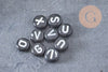Perle ronde Lettres plastique doré noir blanc argent, x 10 grammes (G1689)