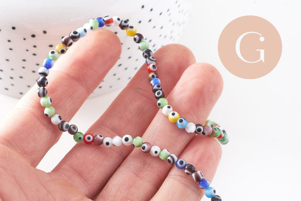 Perle ronde Mauvais Oeil Grecque verre multicolore 4mm, x1 (G3000)