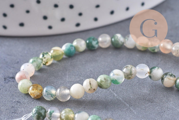 Perle ronde agate mousse naturelle 4mm,perle pierre, fil de 90 perles, x1 (G1537)