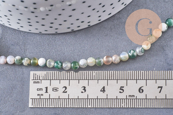 Perle ronde agate mousse naturelle 4mm,perle pierre, fil de 90 perles, x1 (G1537)