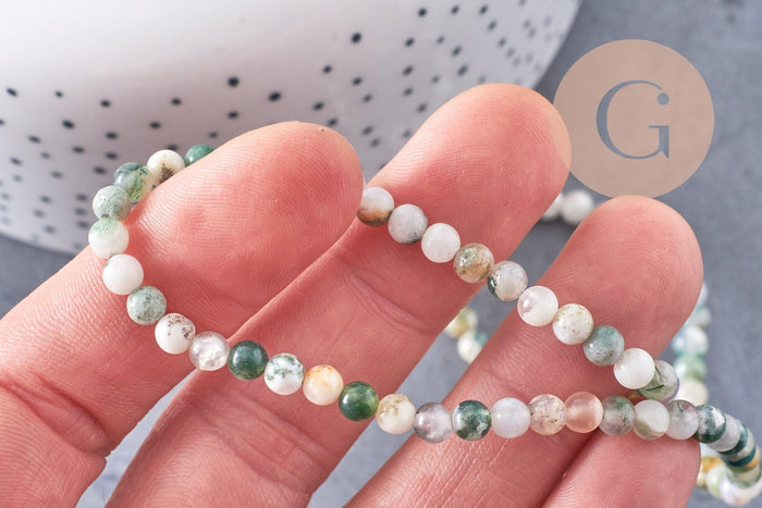 Perle ronde agate mousse naturelle 4mm,perle pierre, fil de 90 perles, x1 (G1537)