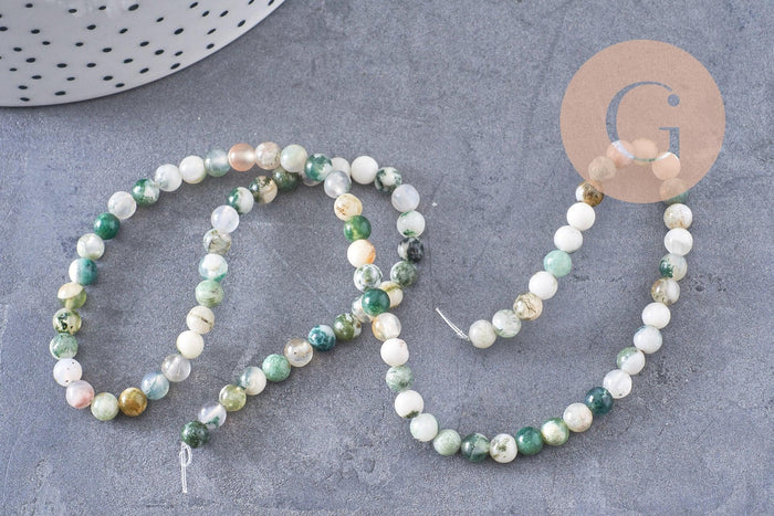 Perle ronde agate mousse naturelle 4mm,perle pierre, fil de 90 perles, x1 (G1537)