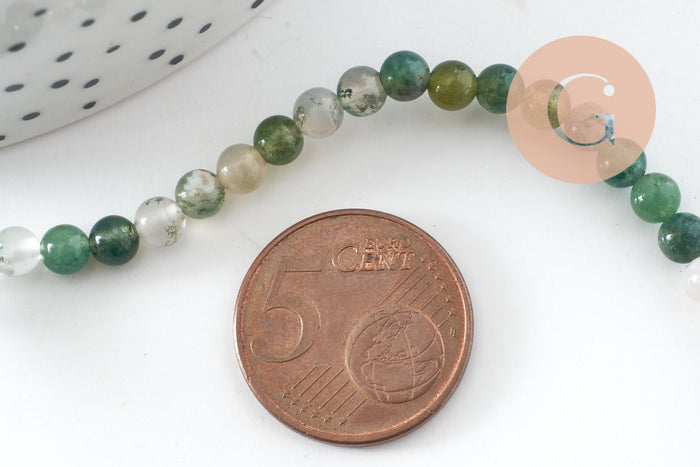 Perle ronde agate mousse, perle agate,pierre naturelle,agate naturelle,perle pierre,4mm,fil de 90 perles, x1 (G2587)