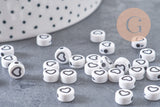 Perle ronde coeur noir plastique blanc, x10Gr (G2031)