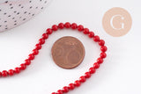 Perle ronde corail naturel teinté rouge 4mm, perles coquillage, x1 fil de 39cm(G0694)