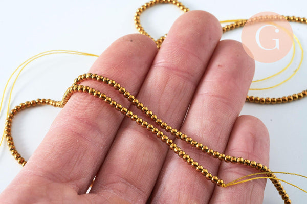Perle ronde cristal doré 2.5mm, perles bijoux, perle cristal , fil de 35cm, x1 (G6372)
