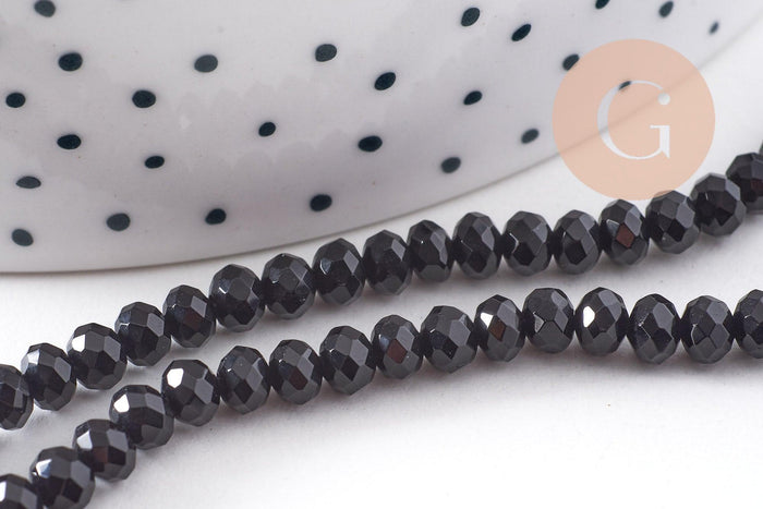 Perle ronde en jade de Malaisie noir,perle jade, pierre naturelle, jade naturel, pierre, facette 4x2mm, fil 35cm, x1 (G7424)