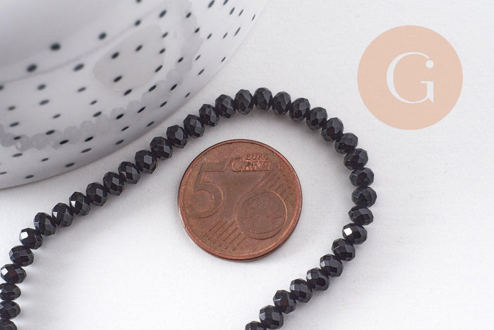 Perle ronde en jade de Malaisie noir,perle jade, pierre naturelle, jade naturel, pierre, facette 4x2mm, fil 35cm, x1 (G7424)