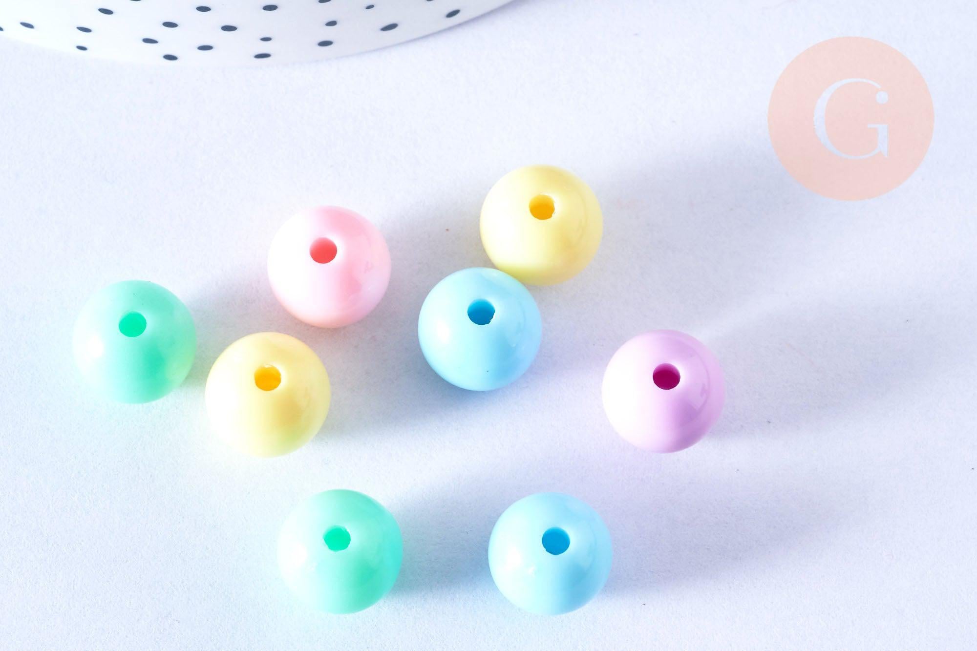 Perle ronde en plastique multicolore 12mm , perle enfance en plastique coloré, couleurs mélangées,x 50 perles (46.5 Gr) G6633