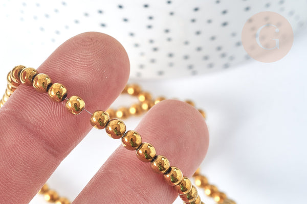 Perle ronde hématite de synthèse dorée 4mm, x1 fil de 39cm (G7404)