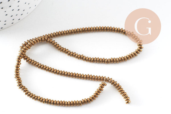 Perle ronde hématite dorée, une fourniture en pierre, fil de 194 perles,4x2mm x1 (G3860)