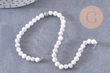 Perle ronde howlite blanche, pierre naturelle,howlite naturelle,perle pierre,4mm,fil de 19cm, x1 (G2448)