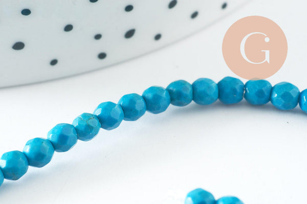 Perle ronde howlite facettée, perle howlite,pierre naturelle,howlite naturelle,perle pierre,4mm,fil de 90 perles, X1 (G4668)