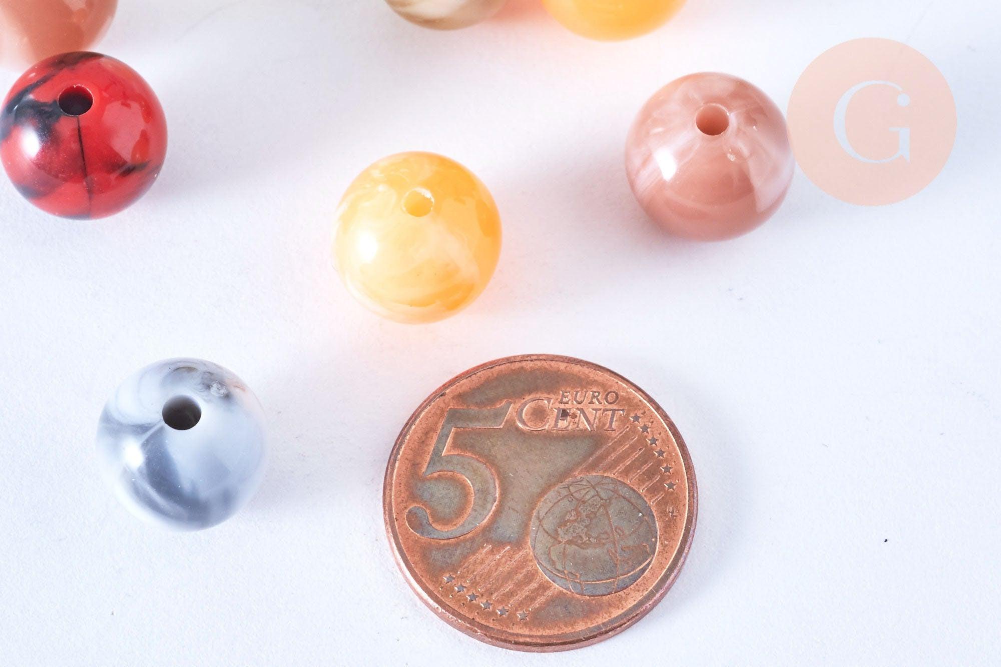 Perle ronde imitation gemme plastique multicolore 12mm, perle plastique coloré, couleurs mélangées,x 10 perles G6403