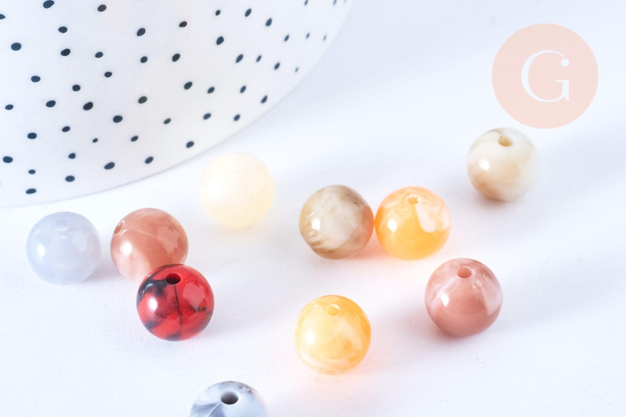 Perle ronde imitation gemme plastique multicolore 12mm, perle plastique coloré, couleurs mélangées,x 10 perles G6403