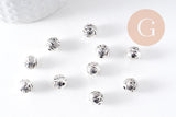 Perle ronde intercalaire zamac argent gravé 8mm, x10 (G10304)