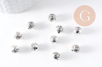Perle ronde intercalaire zamac argent gravé 8mm, x10 (G10304)