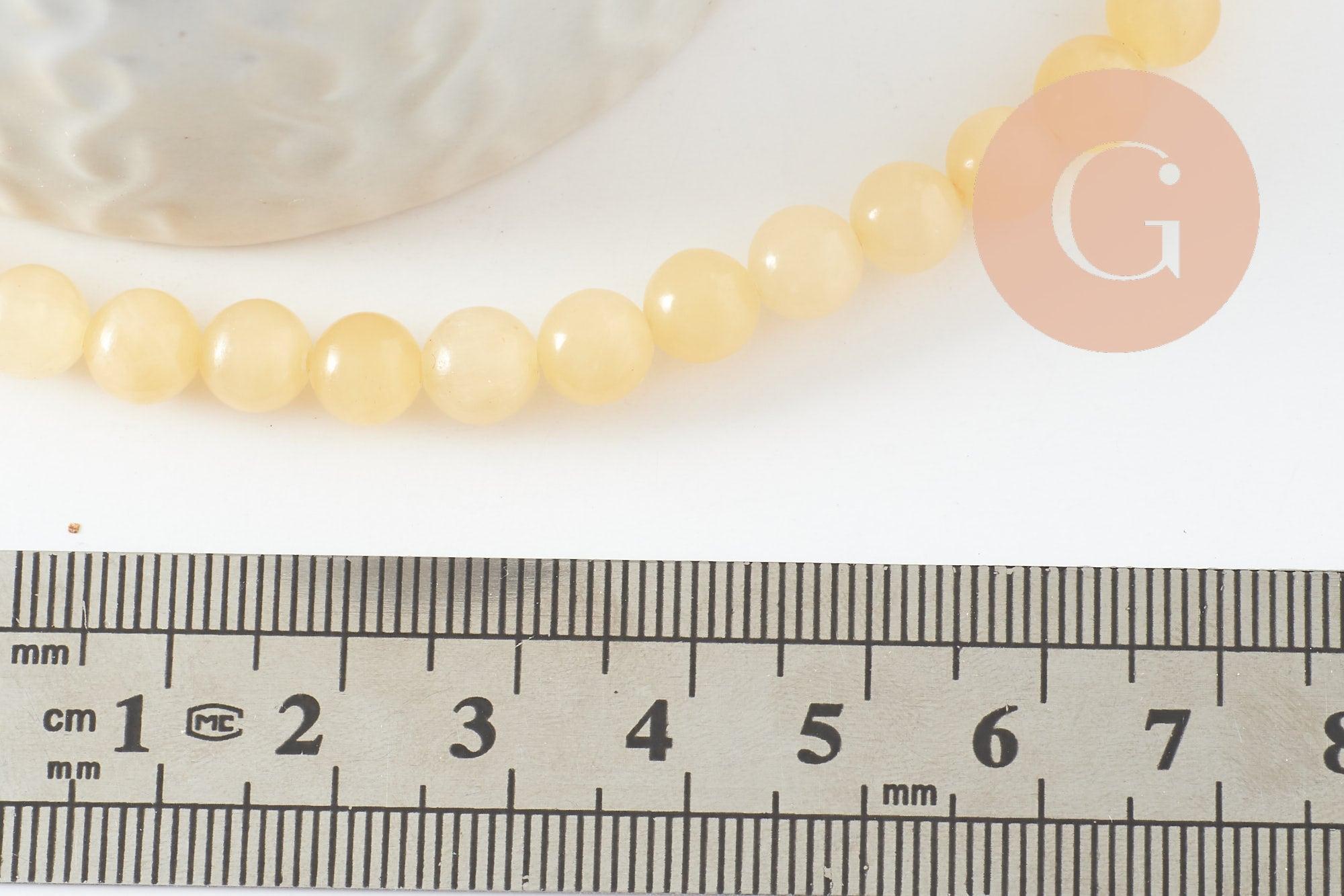 Perle ronde jade naturel jaune clair 6mm, x1 fil de 19cm (G2085)