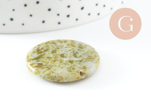 Perle ronde jade vert marbré feuille 29mm, création bijoux pierre, x1 G0518