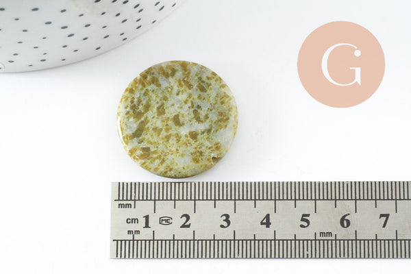 Perle ronde jade vert marbré feuille 29mm, création bijoux pierre, x1 G0518