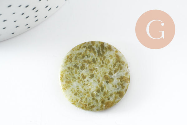 Perle ronde jade vert marbré feuille 29mm, création bijoux pierre, x1 G0518