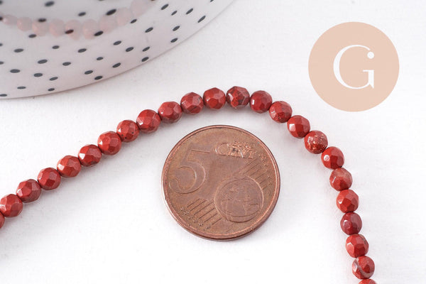 Perle ronde jaspe rouge naturel facetté 4mm, x1 fil de 37cm (G1173)