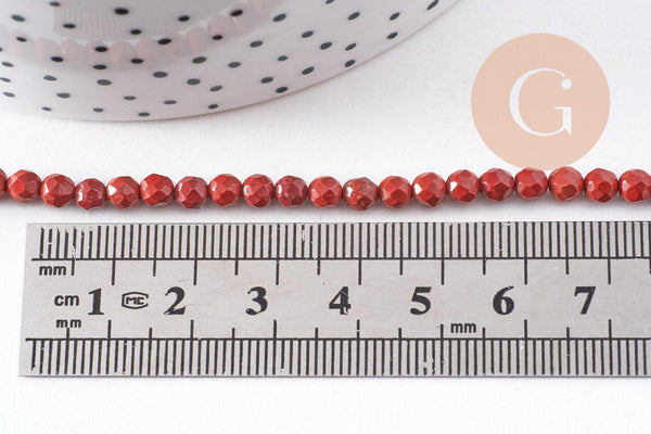 Perle ronde jaspe rouge naturel facetté 4mm, x1 fil de 37cm (G1173)