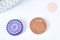 Perle ronde motif fleur marguerite bleue nacre 19.5mm, création bijou nacre, x1 (G6981)